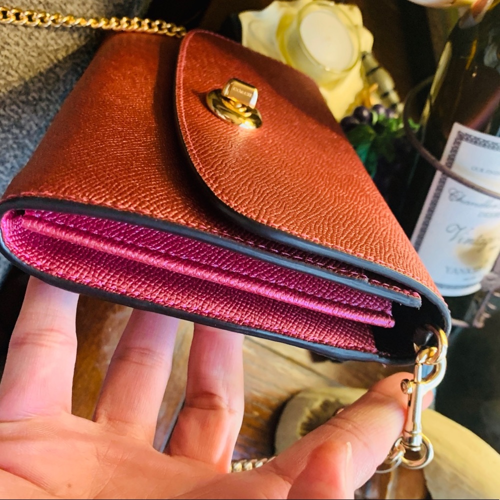 Authentic Coach metallic Crossgrain leather turnlock flap wristlet/Crosby - Picture 9 of 15